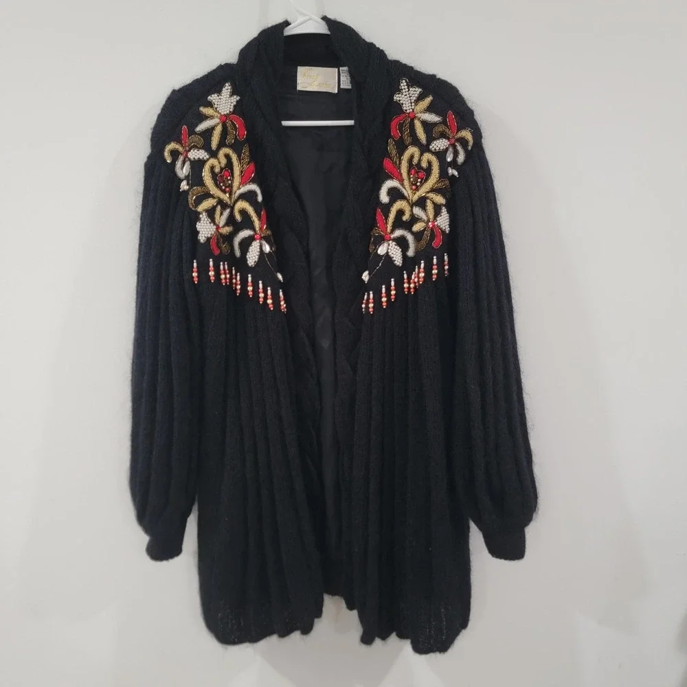 Nina Austin Womens Mohair Jacket Size Small Beaded Embroidered Indie‎ Maximalism